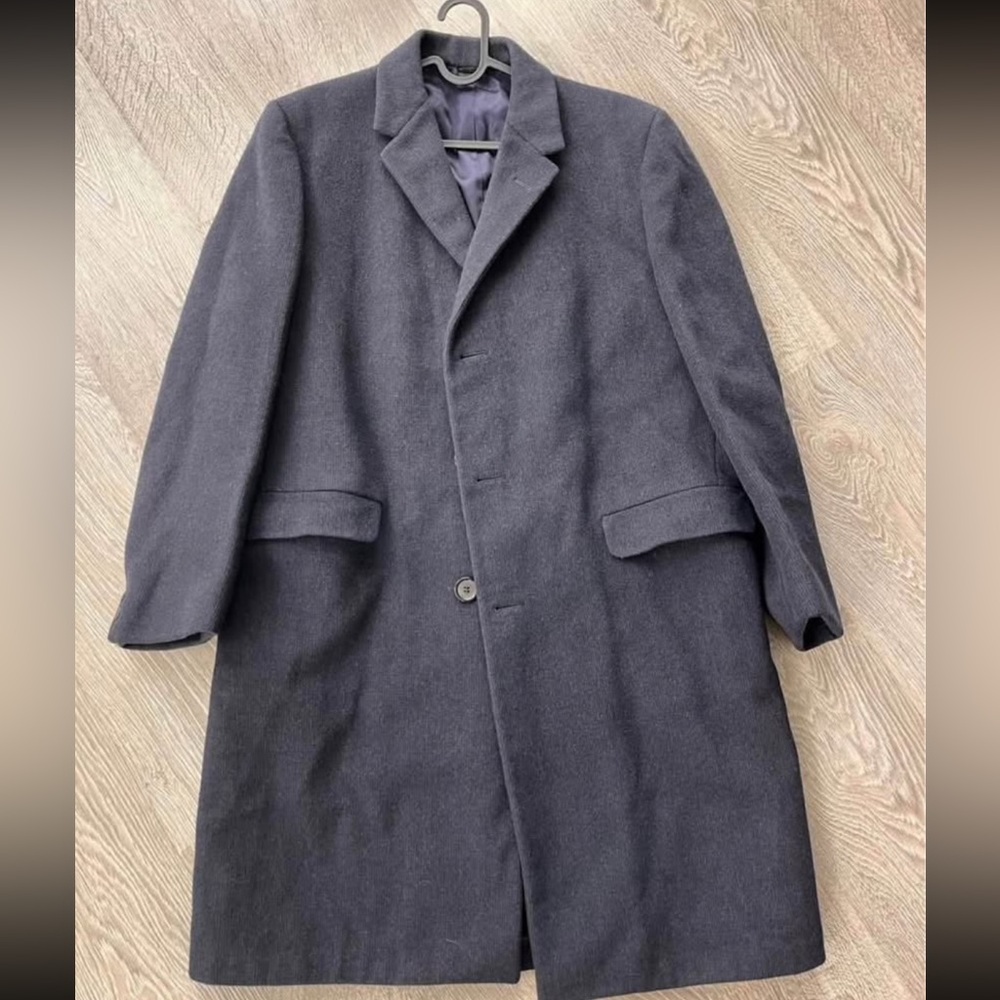 Navy Blue Union Made Wool Men’s Overcoat (Size Large)